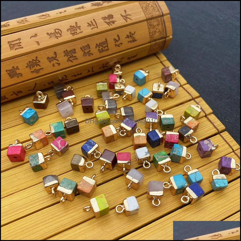 5x10mm natural crystal stone cubic square charms green blue rose quartz pendants gold edge trendy for necklace earrings jewelry making sports2010