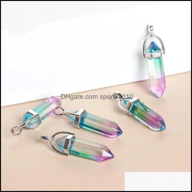 colorful glass charms hexagon pendants for jewelry making diy necklace earring gifts sports2010