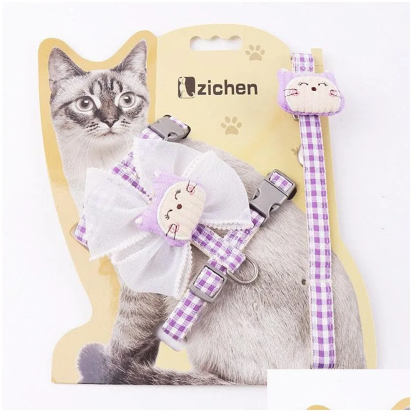 dog collars cute cat collar harness leash adjustable nylon pet traction kitten halter cats products belt