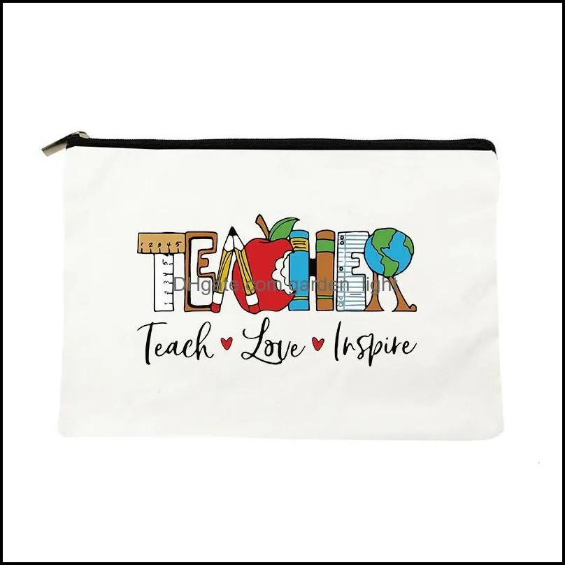 storage bags teacher love inspire print lady cosmetic travel makeup case female toiletries pouch school pencil bag gifts