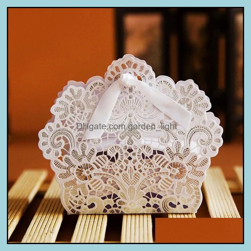 laser cut hollow lace flower white gold red candy box wedding party sweets candy gift favour favors boxes rrd11381