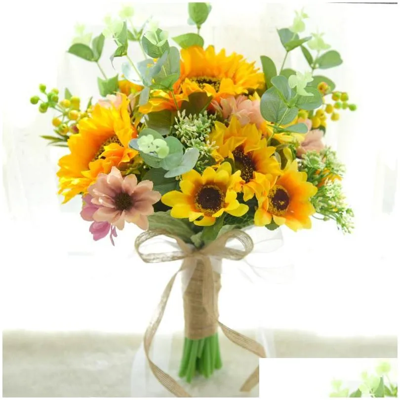 decorative flowers wreaths artificial sunflower bouquet silk fake flower diy wedding bouquets centerpieces arrangements party home