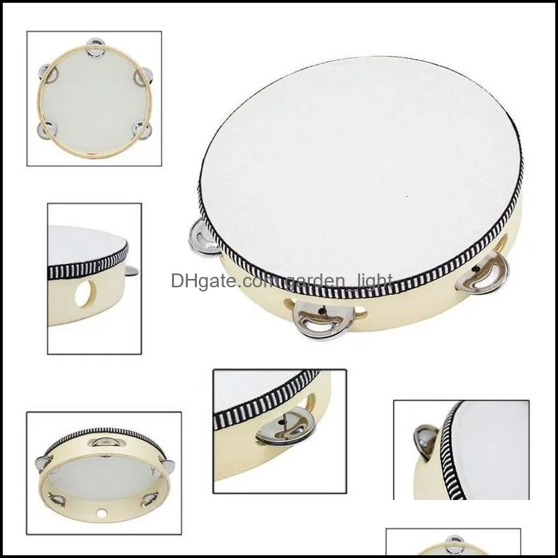 drum 6 inches tambourine bell hand held tambourine birch metal jingles kids school musical toy ktv party percussion toy paf14398