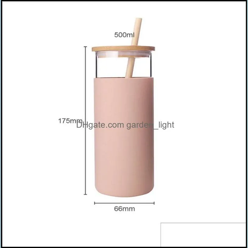 water bottles 600ml portable silicone glass bamboo lid straw cup sports bottle coffee with outdoor travel home office