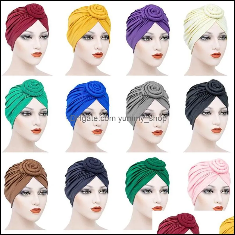 cute solid color knot turban hat stretch caps hair care beanie for women girl fashion accessories