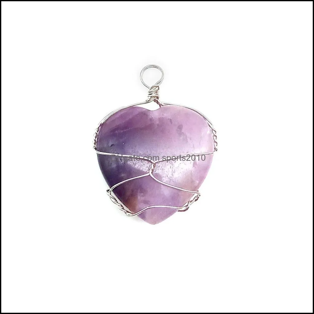 natural crystal love heart shape stone charms amethyst rose quartz pendants for jewelry accessories making sports2010