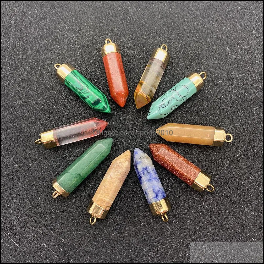 colorful crystal stone hexagon cone charms pendant for jewelry making chakra reiki healing green aventurine pendants sports2010