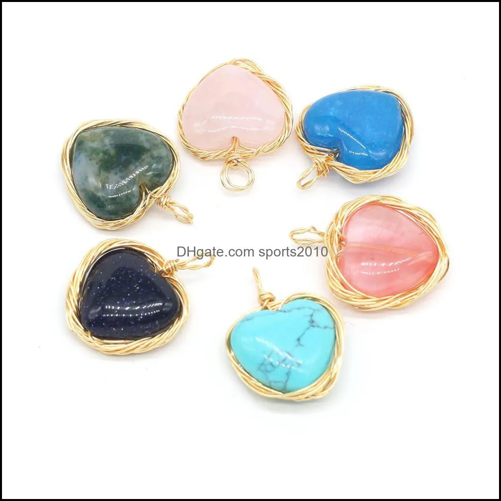 fashion natural stone charms wrap heart rose quartz lapis lazuli turquoise opal pendant diy for bracelet necklace earrings jewelry making sports2010