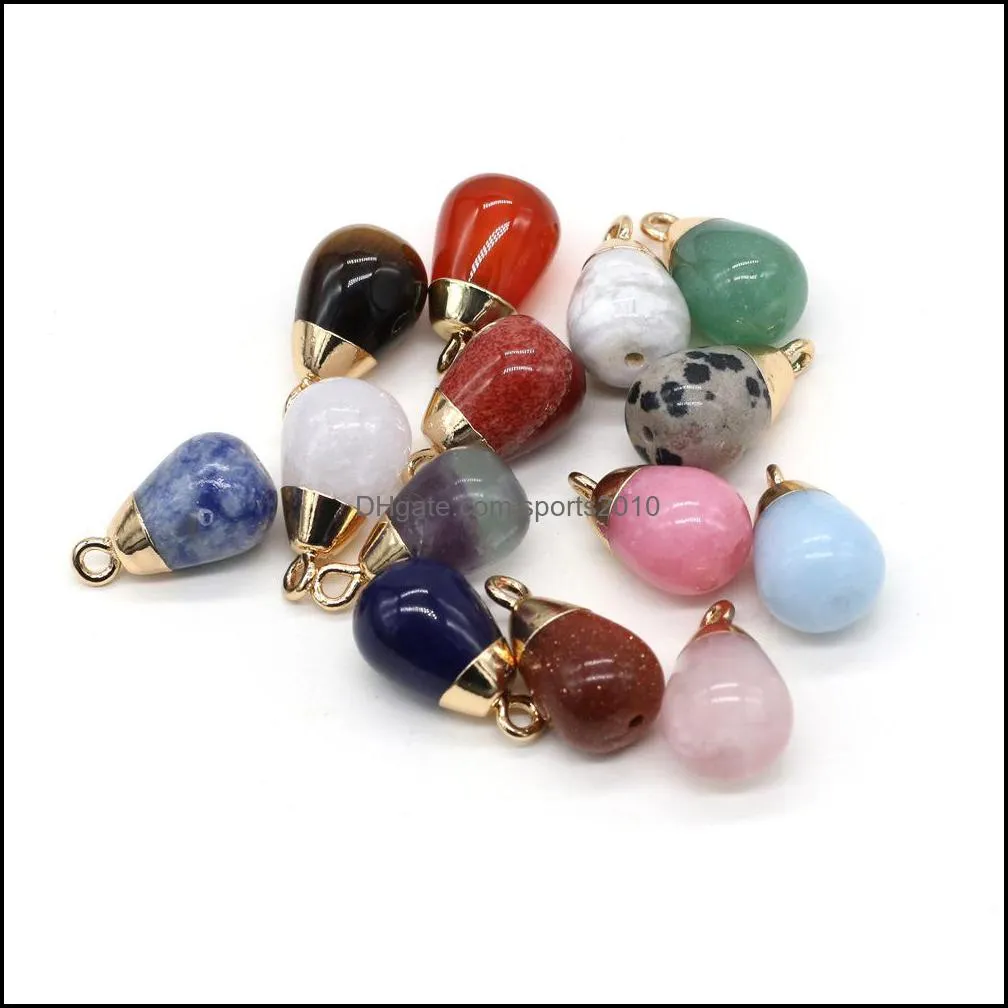 delicate waterdrop natural stone chakra charms teardrop shape pendant rose quartz healing reiki crystal 10x18mm sports2010