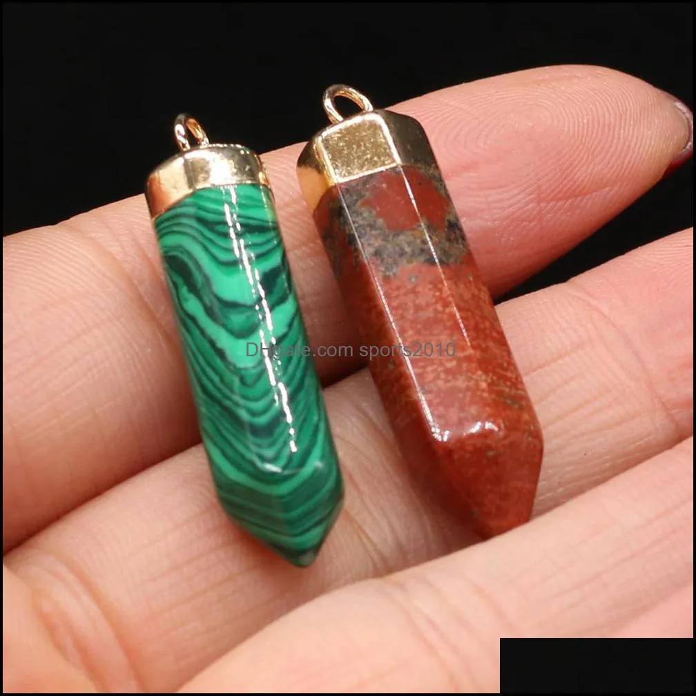 natural stone chakra charms hexagon shape pendulum pendant quartz healing reiki crystal finding diy necklaces women delicate jewelry sports2010