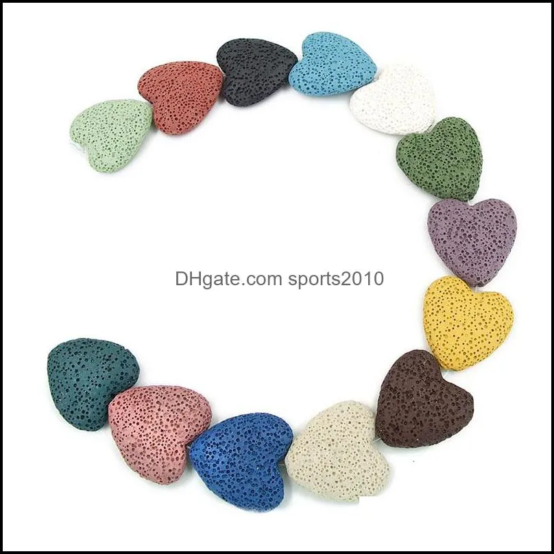 loose 20mm colorful heart lava stone bead diy essential oil diffuser necklace earrings jewelry making sports2010