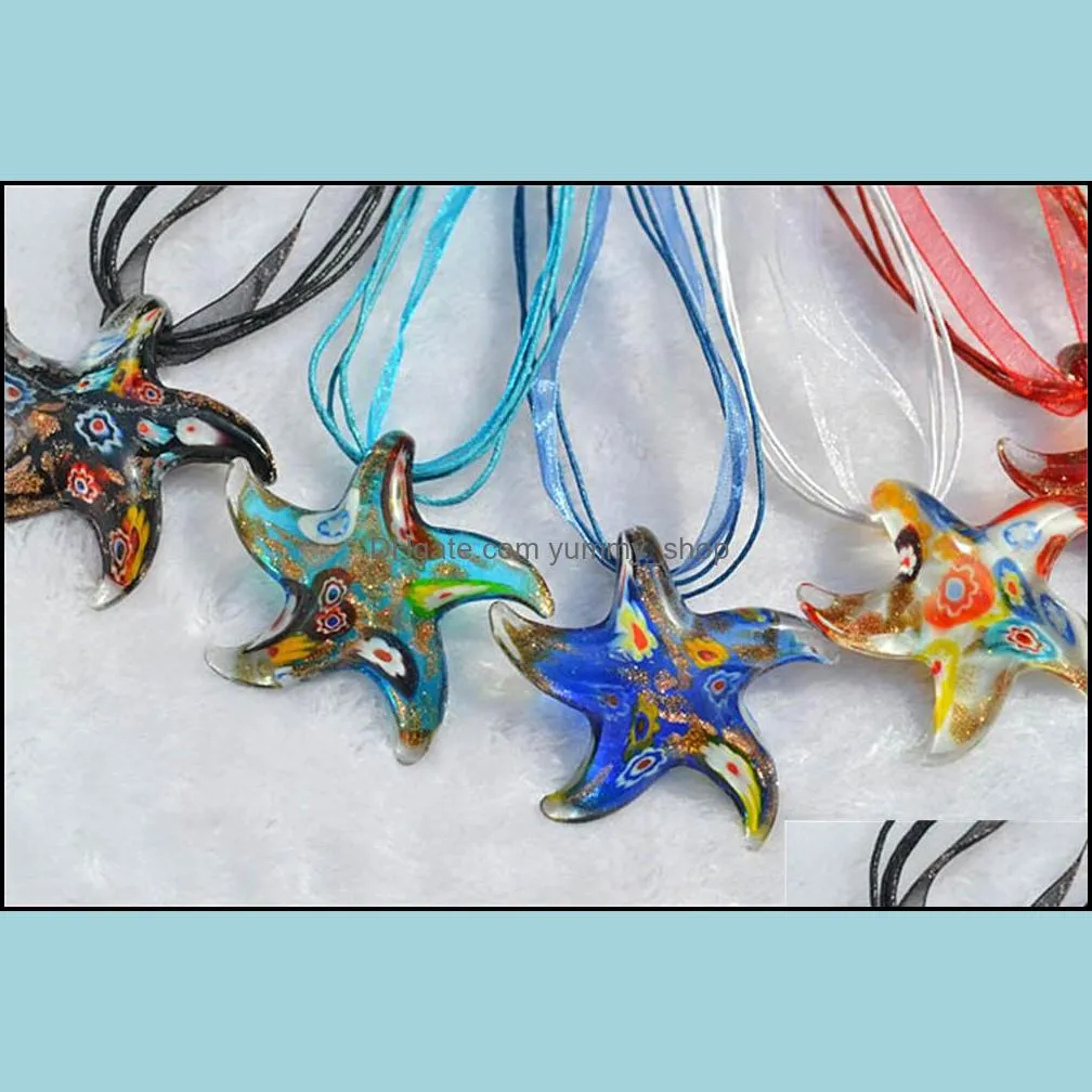 fashion wholesale mixed color necklaces handmade murano lampwork glass 6color starfish pendants necklace