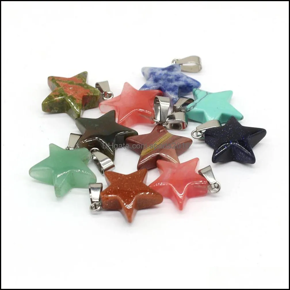 natural crystal five point star shape stone charms handmade pendants for necklace earrings jewelry making sports2010