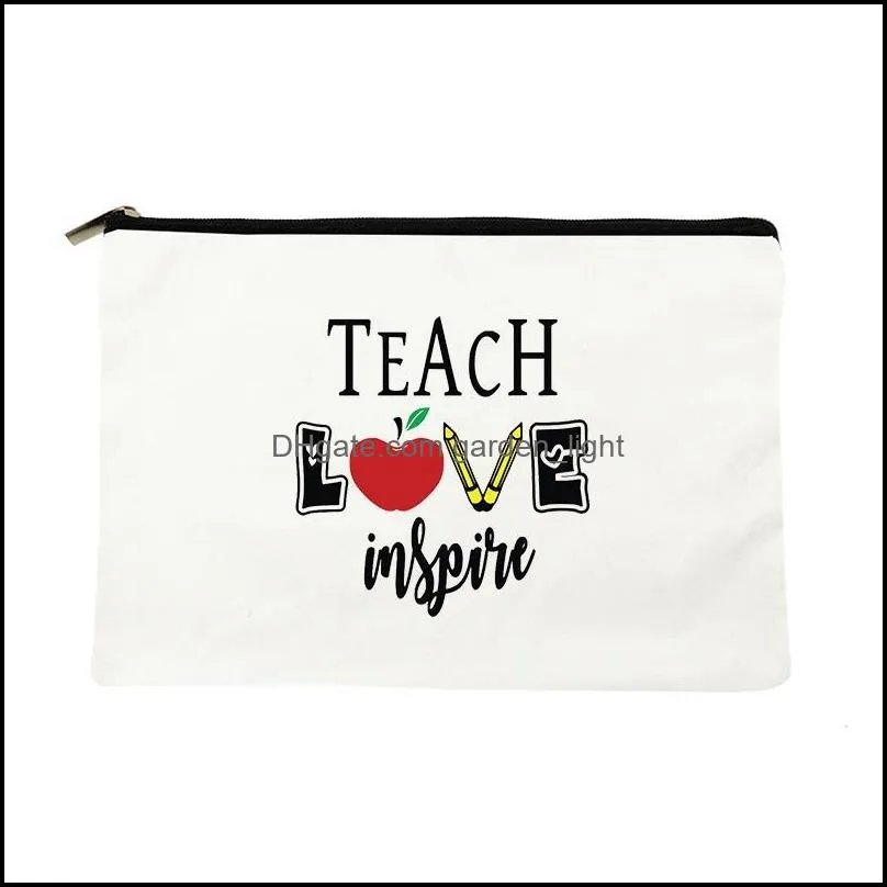 storage bags teacher love inspire print lady cosmetic travel makeup case female toiletries pouch school pencil bag gifts