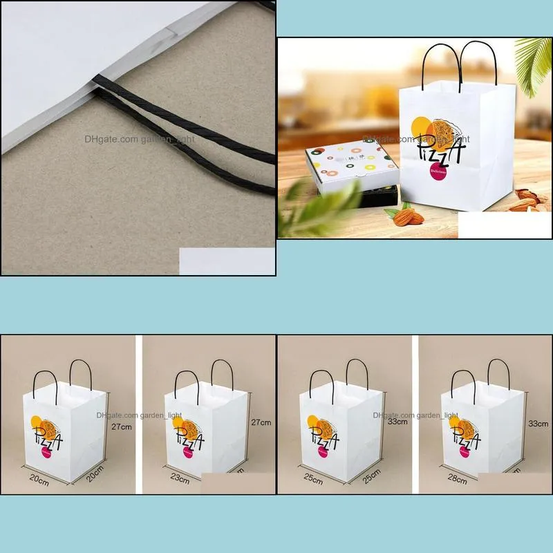 disposable paper pizza box packaging bag restaurant wedding party food snack takeout bag handle pouch paf11970