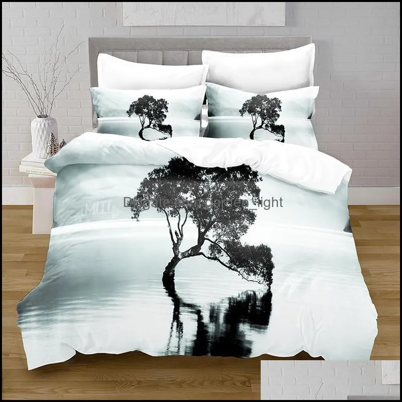 bedding sets 100 polyester lake scenery duvet cover digital printing set with pillowcase queen bed