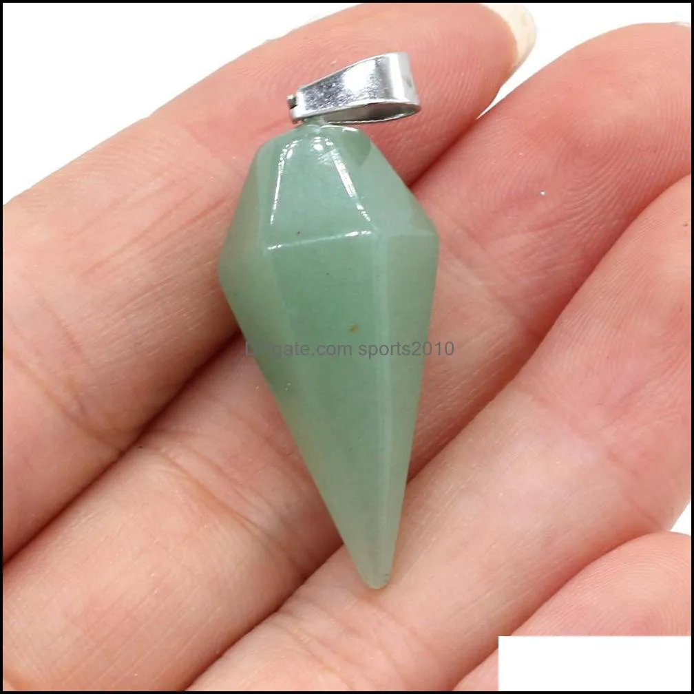 natural stone charms cone pendulum pendant green blue rose quartz healing reiki crystal finding for diy necklaces women fashion jewelry sports2010