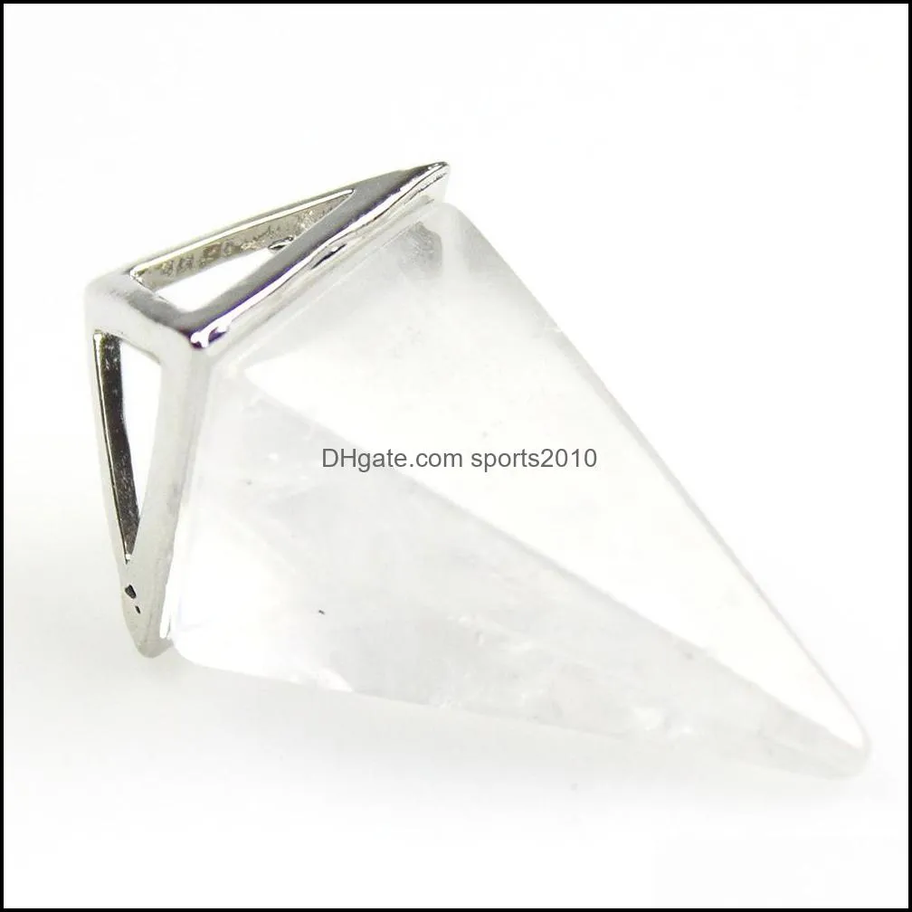 natural crystal square cone shape chakra stone pendulum charms rose quartz pendants for jewelry accessories diy making sports2010