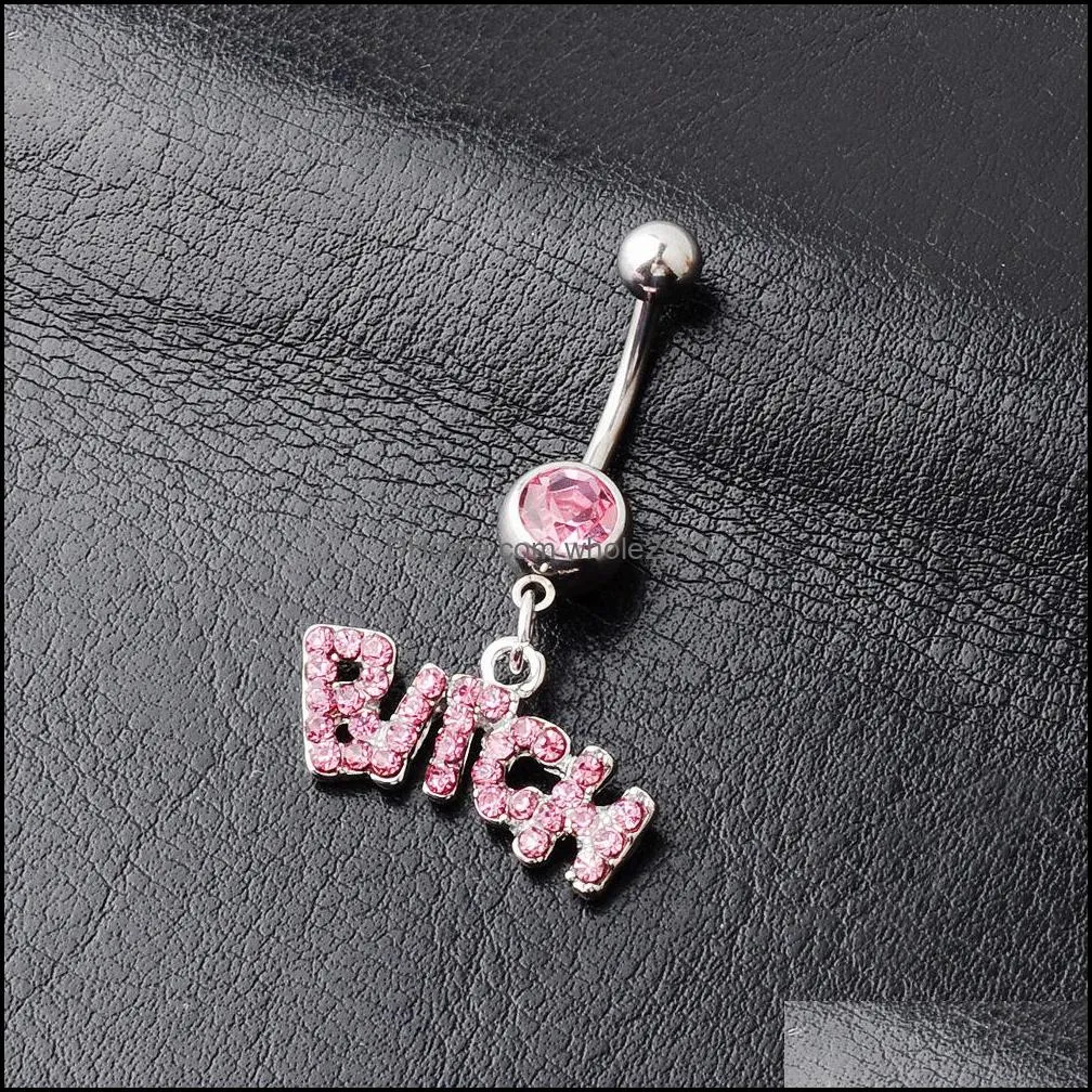 stainless steel rhinone sexy bitch letter dangle navel belly button ring body piercing