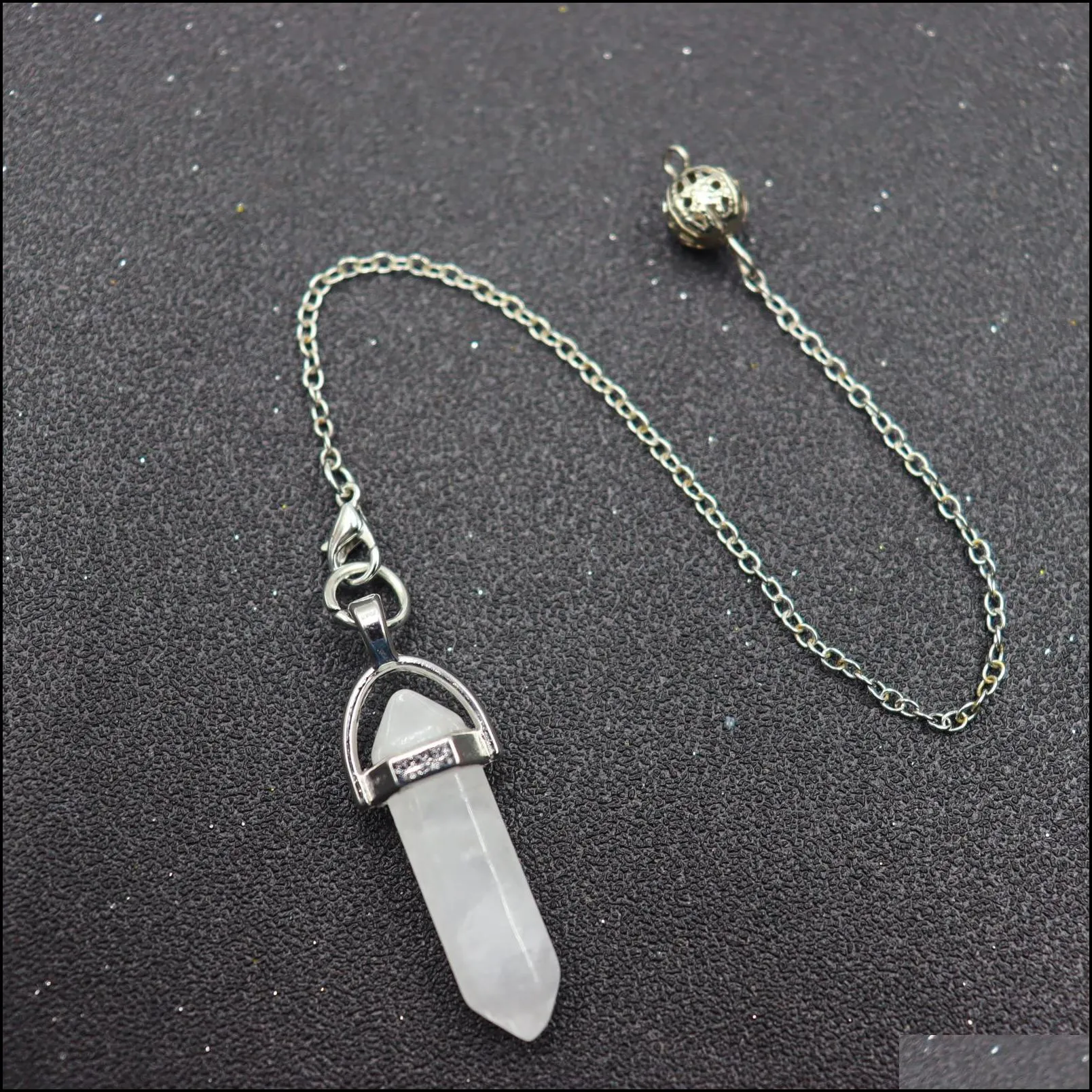 dowsing pendulum charms quartz hexagonal bullet shape natural stone crystal reiki healing pendule pendant pendulums for dowsing sports2010