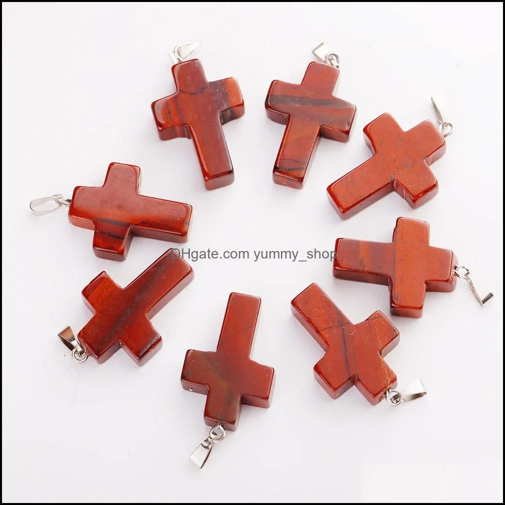 wholesale 50pcs/lot charms natural rainbow stone cross beads pendants for diy jewelry making women gift