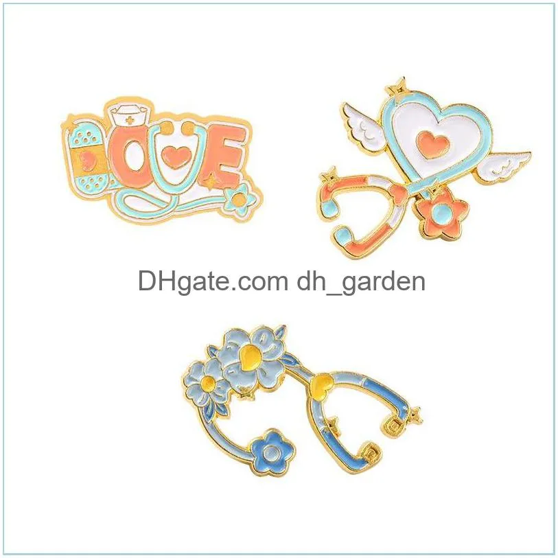 customized enamel pin brooches medical alloy cartoon shape of love stethoscope enamel charms man women badge jewelry 1078 d3