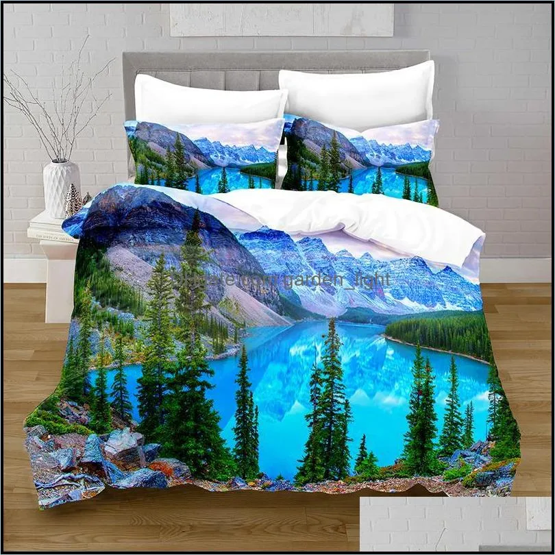 bedding sets 100 polyester lake scenery duvet cover digital printing set with pillowcase queen bed