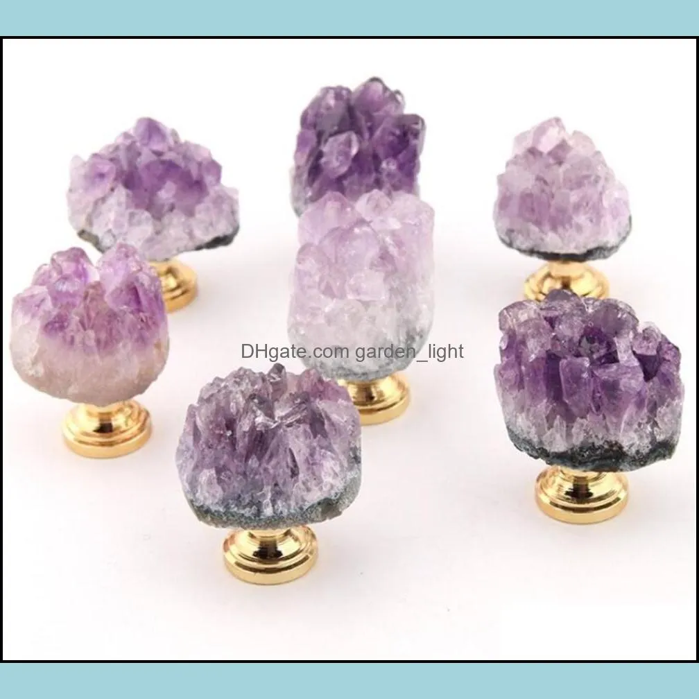 factory home natural amethyst crystal knobs cabinet stone pulls gemstone handles for cupboard drawer dresser office paf12083