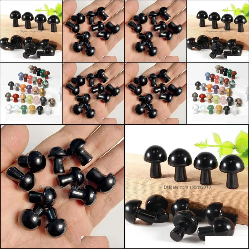 20mm black mini mushroom plant statue natural stone carving home decoration crystal polishing gem sports2010