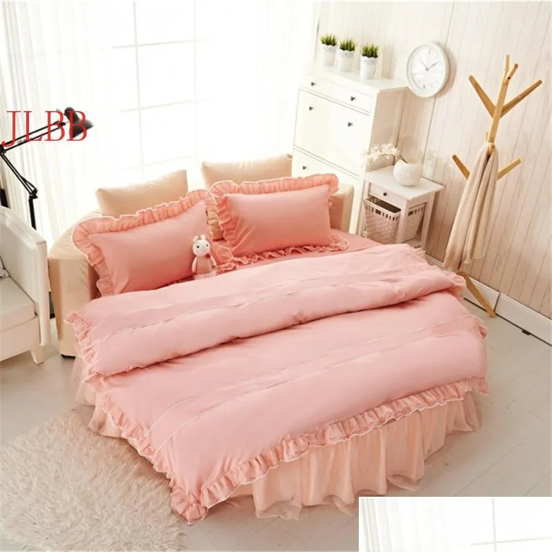 bedding sets home round bedskirt add duvet cover pillowcase 100 cotton bed set with ruffles 4pcs/set princess bedclothes 220x220cm