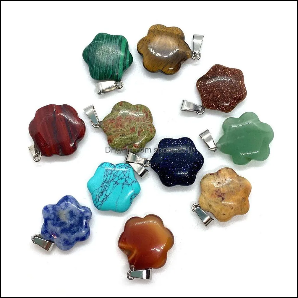 natural crystal stones charms flower shape tiger eye black onyx rose quartz stone charm beads pendants for jewelry making sports2010