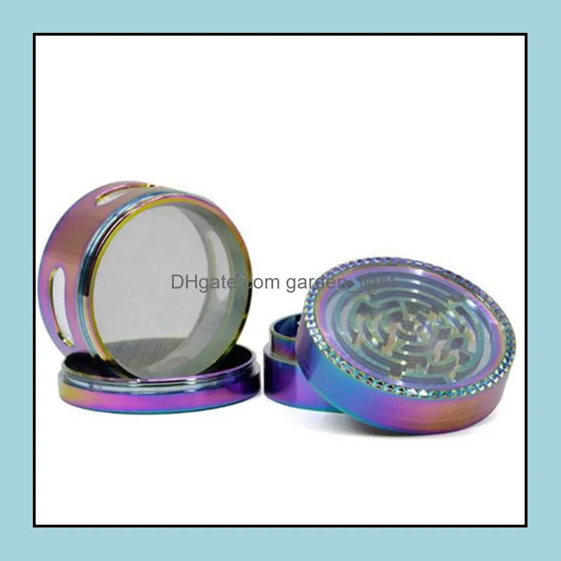 labyrinth herb grinder size 63mm 4 piece iceblue smoking accessories rainbow color zinc alloy grinders colorful maze smoke tools
