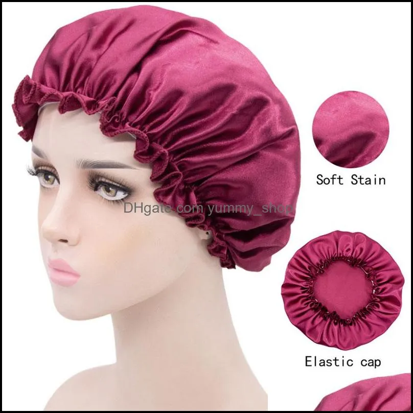 solid color satin elastic night hat beanie women girl hair care sleep caps bonnet fashion accessories