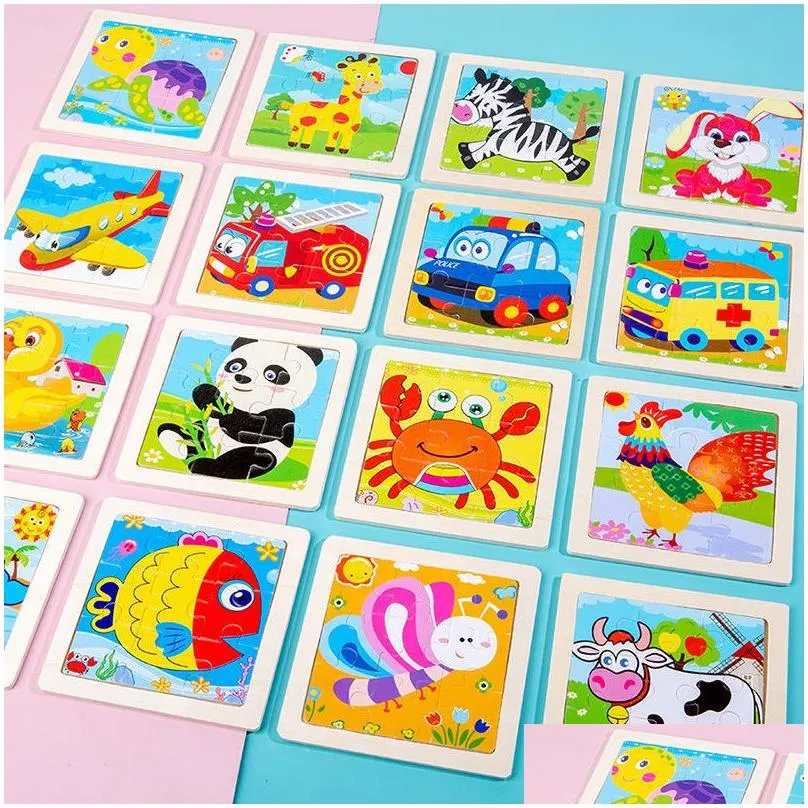 infant early education enlightenment cognitive wooden toys 3d wooden cartoon animal traffic tangram puzzle factory outlet