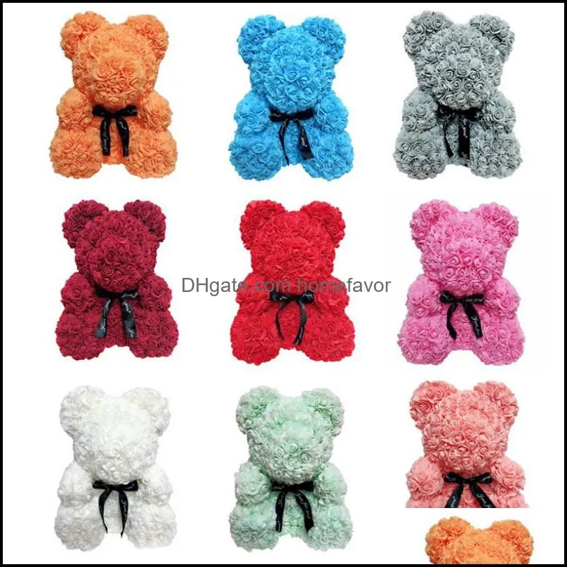 40cm pe plastic artificial flowers rose bear foam rose flower teddy bear valentines day gift birthday party decoration with retail box