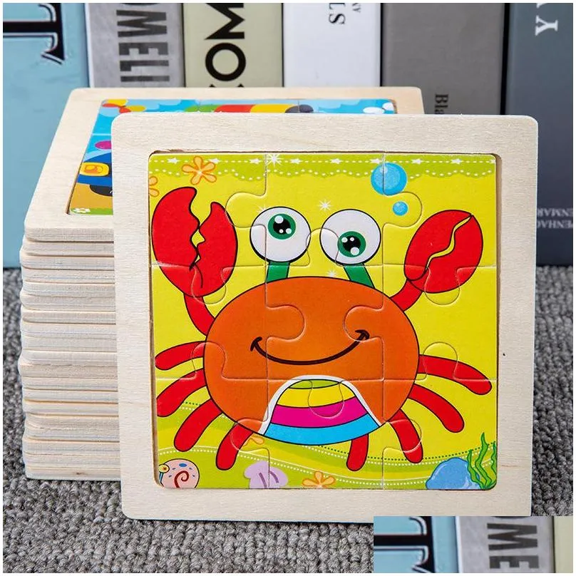 infant early education enlightenment cognitive wooden toys 3d wooden cartoon animal traffic tangram puzzle factory outlet