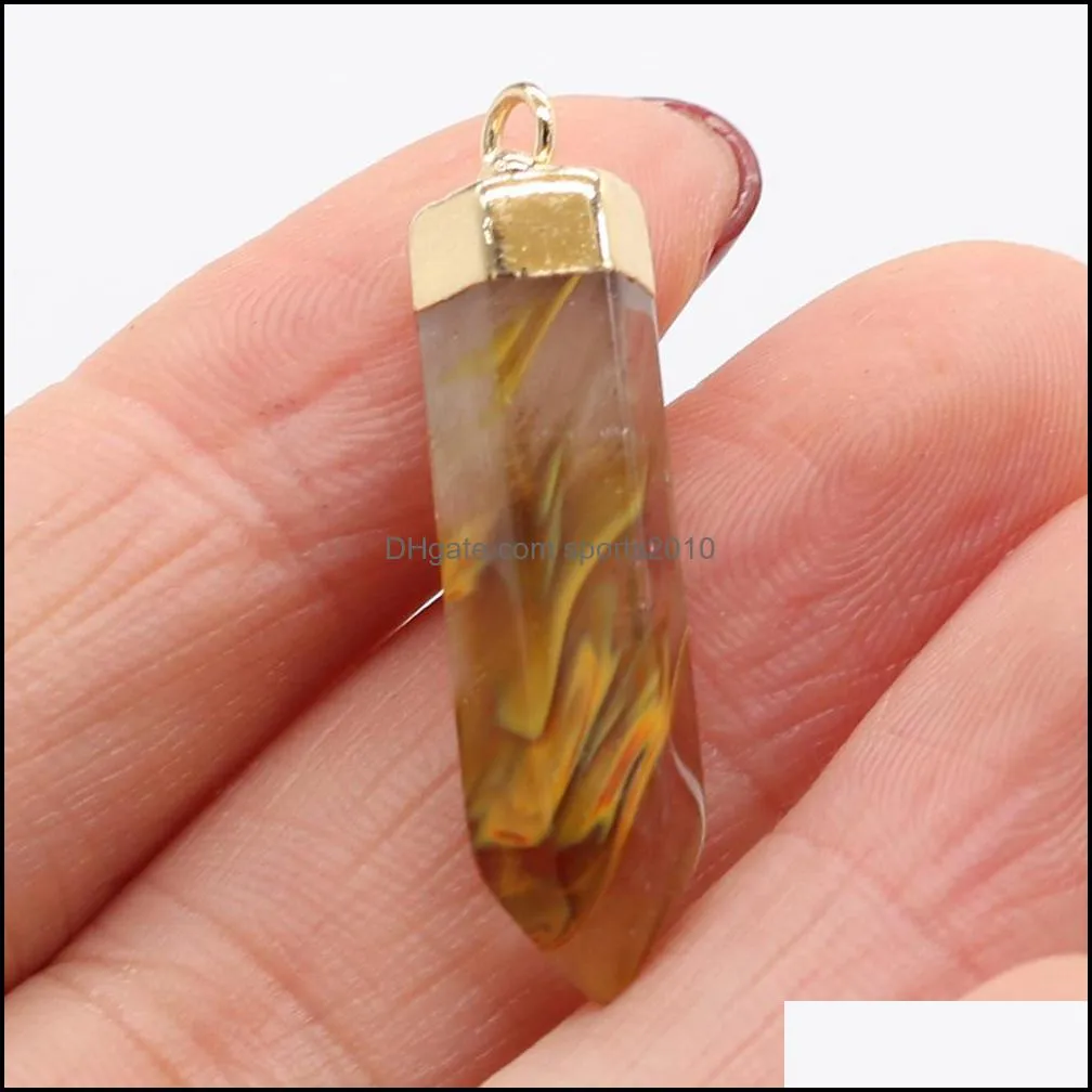 natural stone chakra charms hexagon shape pendulum pendant quartz healing reiki crystal finding diy necklaces women delicate jewelry sports2010