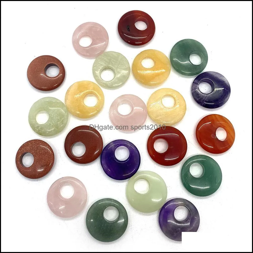 27mm lucky ring natural crystal agate stone big hole charms rose quartz pendants trendy for jewelry making sports2010