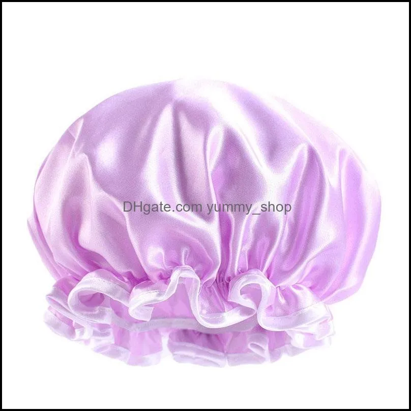solid color double layer satin night hat waterproof sleep caps bath home headwear hair care fashion accessories for women lady