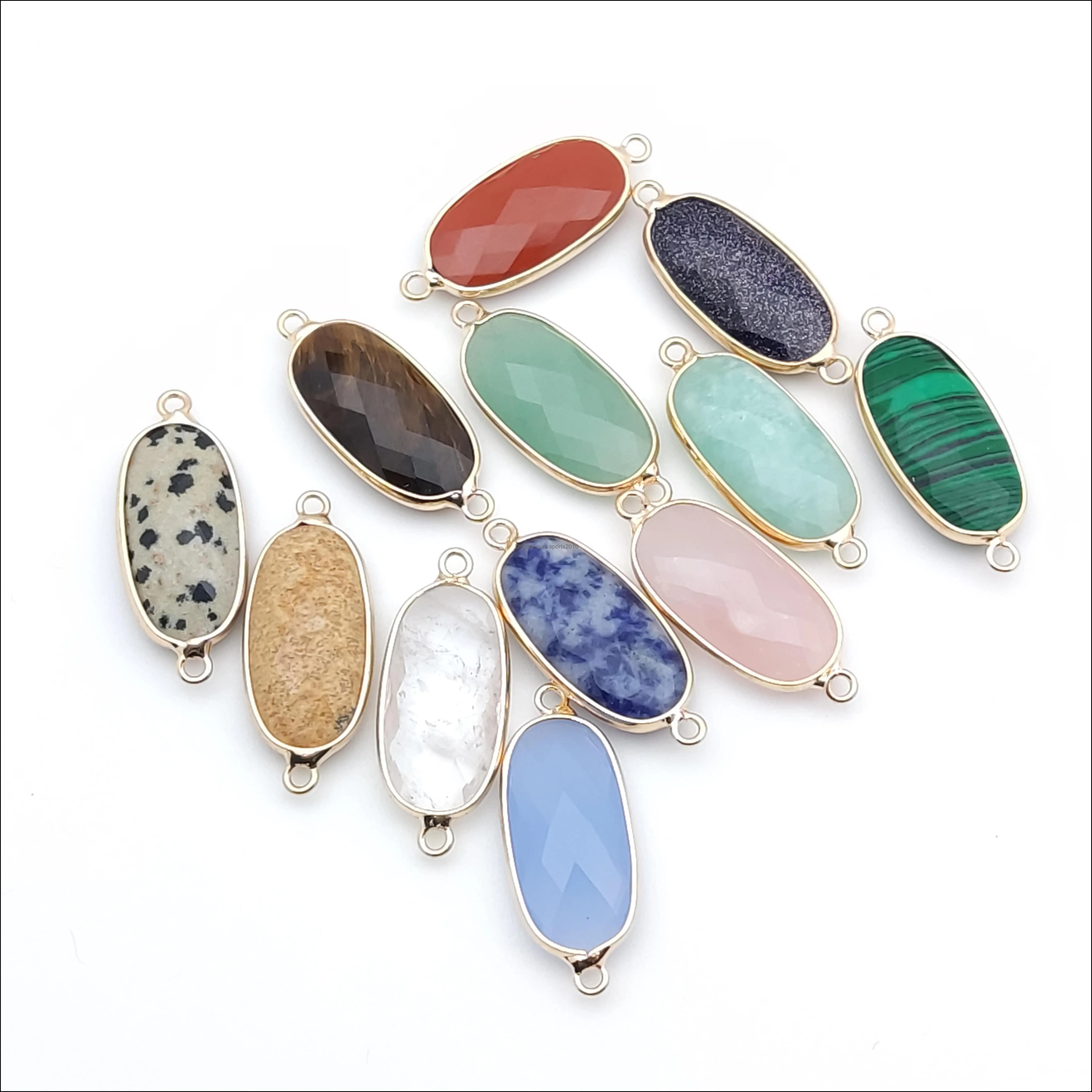 gold edged natural stone charms green rose quartz crystal connector pendant for earrings necklace jewelry making sports2010