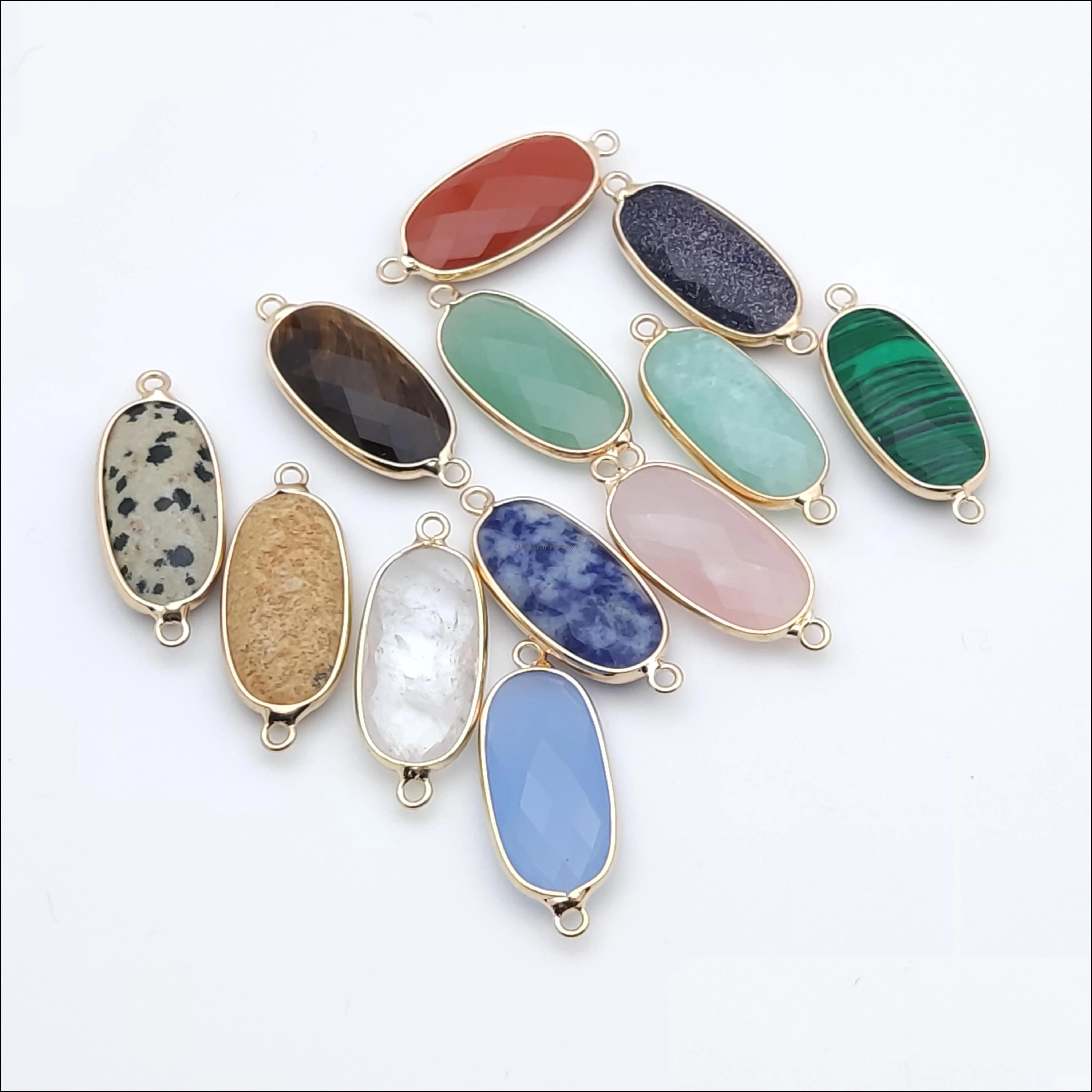 gold edged natural stone charms green rose quartz crystal connector pendant for earrings necklace jewelry making sports2010