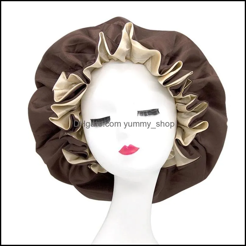 8 colors satin bonnet large night hat double side wear women head cover sleep caps headwear