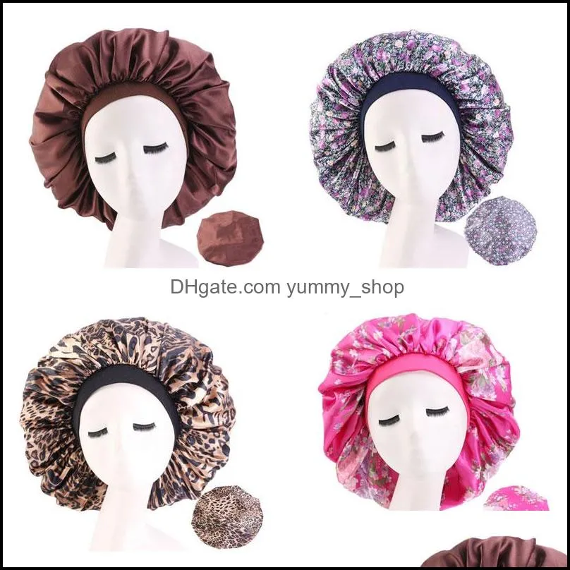 women solid color bonnet beanie night sleep caps satin soft extra large headwear headwrap hair care hat