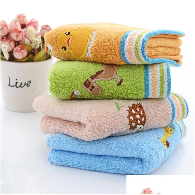 towel 4pcs/lot kid baby pure cotton cartoons soft strong water absorption nonshedding wash household infants care bath supplies