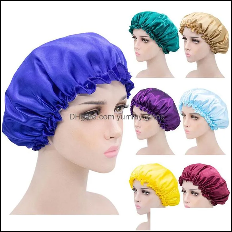 solid color satin elastic night hat beanie women girl hair care sleep caps bonnet fashion accessories