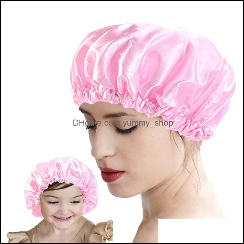 solid color adjustable waterproof satin sleep caps bonnet for mom kids mother children headwrap night hat hair care fashion