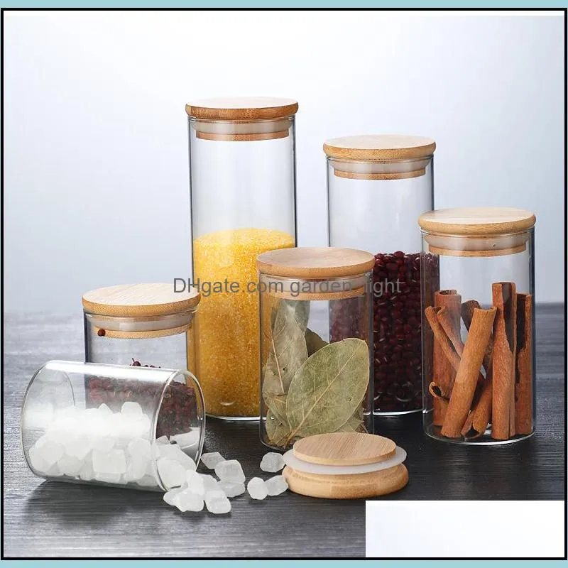 glass food storage containers diameter 6.5cm airtight food jars with bamboo wooden lids gce13844