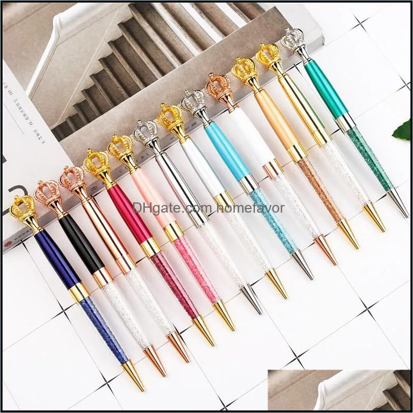 crown ballpoint pen crystal diamond pen writing tool black refill office supplies student stationery wedding party gift