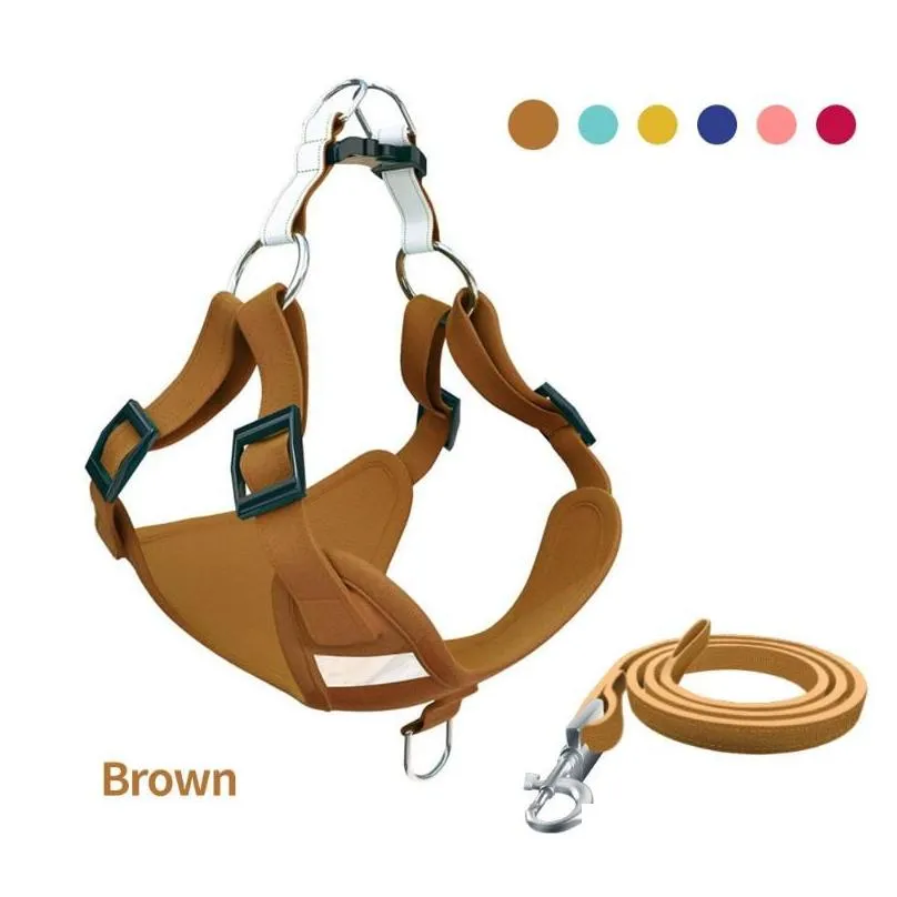 dog collars pet high quality chest harness reflective leash vest type back suit suede breathable