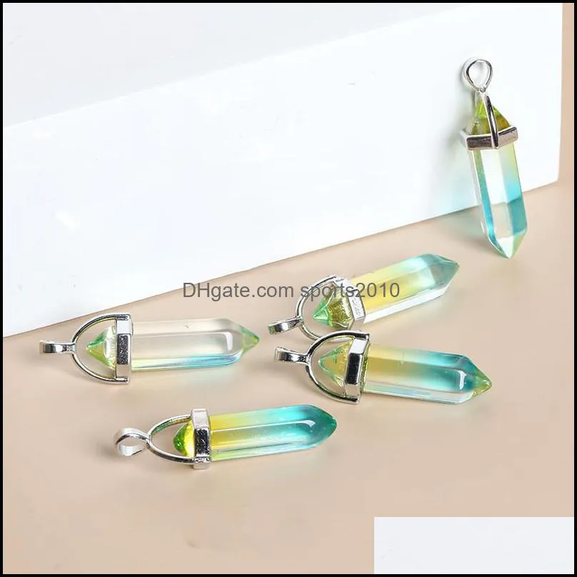 colorful glass charms hexagon pendants for jewelry making diy necklace earring gifts sports2010